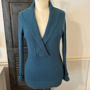 BANANA REPUBLIC 🐳 TEAL SHAWL COLLAR LONG SLEEVE COTTON SWEATER